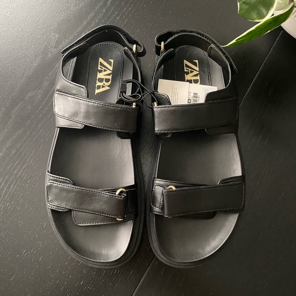 Brand New Black Leather Zara Sandals - Size 8